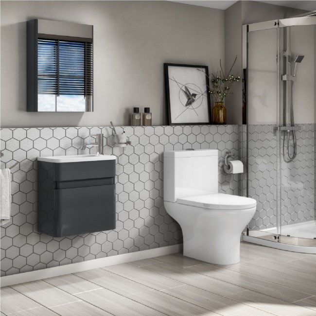 Cloakroom Suite with Dark Grey Wall Hung Vanity & Close Coupled Toilet - Portland