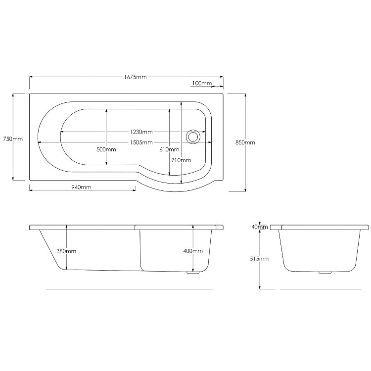 Left Hand P Shaped Bath Suite with Portland Toilet & Basin - Includes Front Panel & Screen 