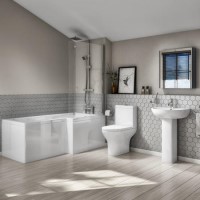 L-Shaped Right Hand Bath Suite with Portland Close Coupled Toilet & Basin