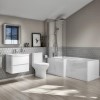 L Shaped Bath Suite with 600mm Wall Hung Vanity Unit and Toilet - Portland