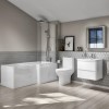 1700mm L Shaped Right Hand Bath Suite with 600mm White Wall Hung Vanity Unit and Toilet - Portland