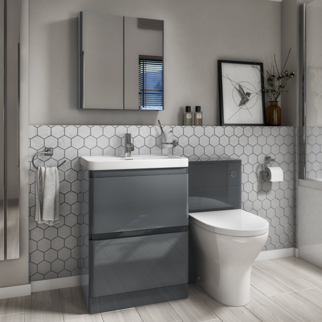 Toilet and Basin Combination Unit - 2 Drawer - Dark Grey - Portland
