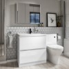 1300mm White Toilet and Sink Unit with Round Toilet Cistern and Black Push Button- Portland