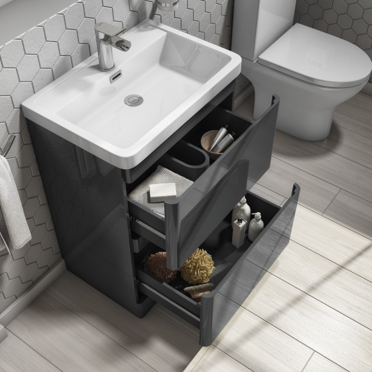 600mm Dark Grey Freestanding Vanity Unit with Basin - Portland
