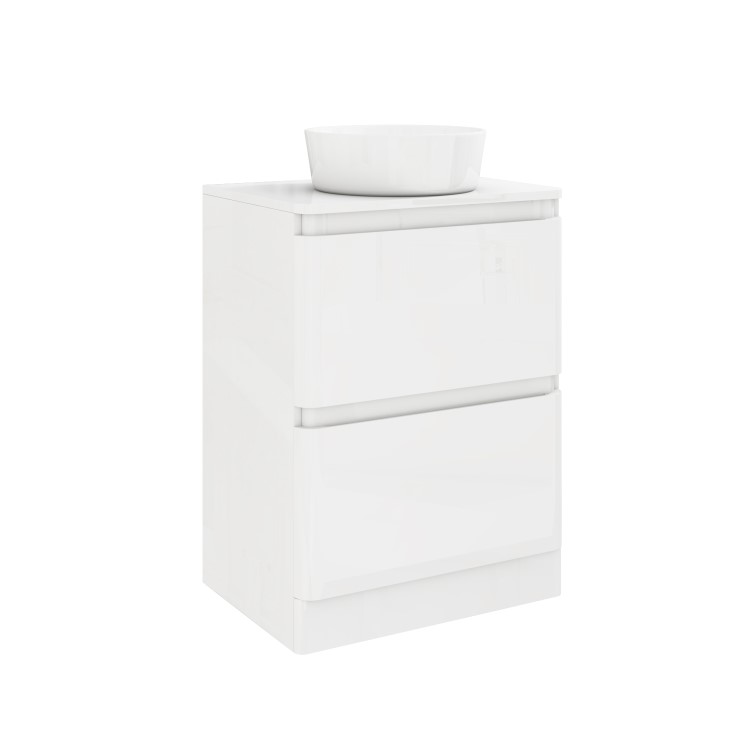 600mm White Freestanding Countertop Vanity Unit with Basin - Portland