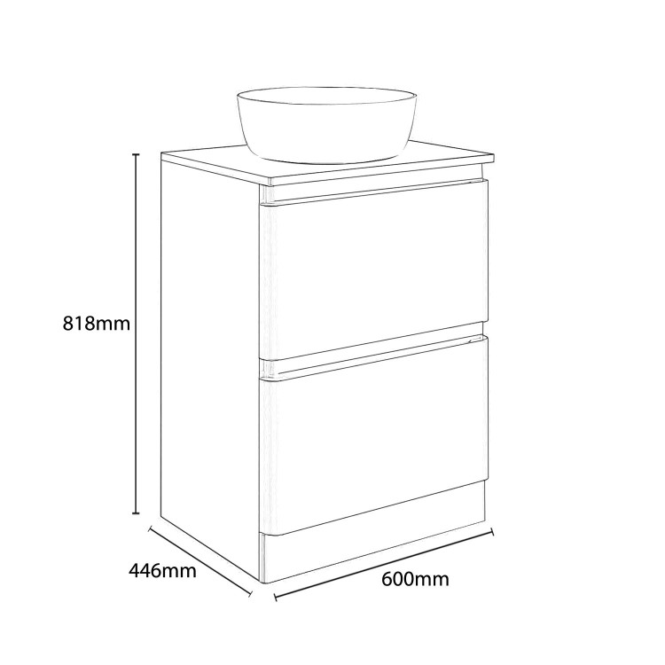 600mm White Freestanding Countertop Vanity Unit with Basin - Portland
