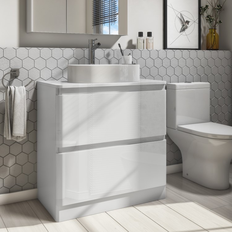 800mm White Freestanding Countertop Vanity Unit with Basin - Portland
