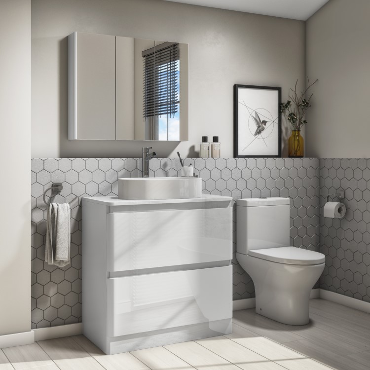 800mm White Freestanding Countertop Vanity Unit with Basin - Portland