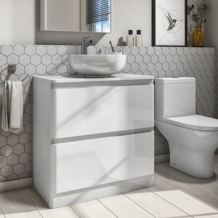 800mm White Countertop Vanity Unit - Portland