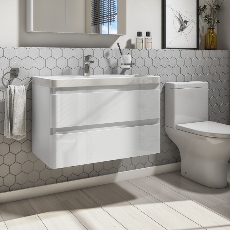 800mm White Wall Hung Vanity Unit with Basin - Portland