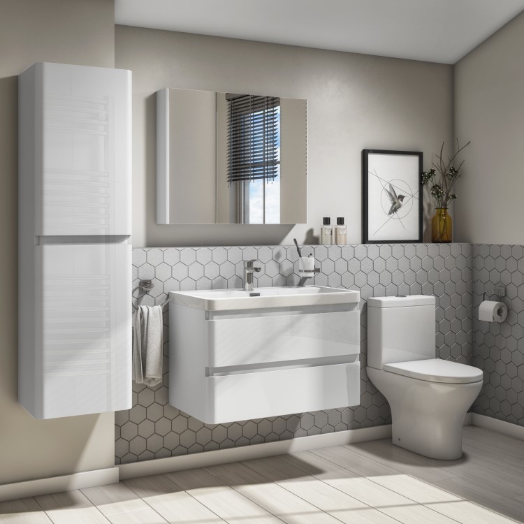800mm White Wall Hung Vanity Unit with Basin - Portland