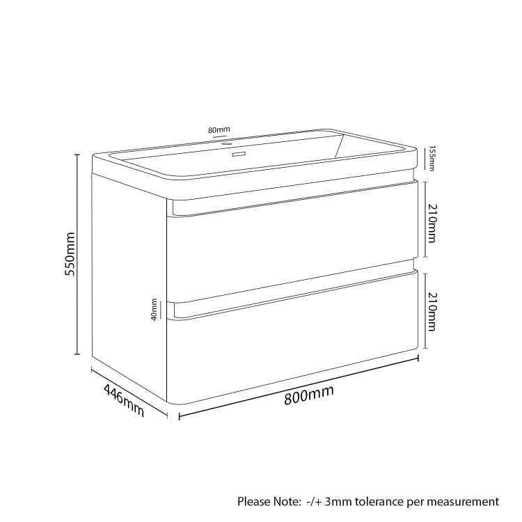 800mm White Wall Hung Vanity Unit with Basin - Portland