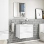 600mm White Wood Effect Wall Hung Vanity Unit and 600mm Mirror with Shelf - Boston