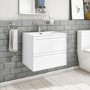 600mm White Wood Effect Wall Hung Vanity Unit and 600mm Mirror with Shelf - Boston
