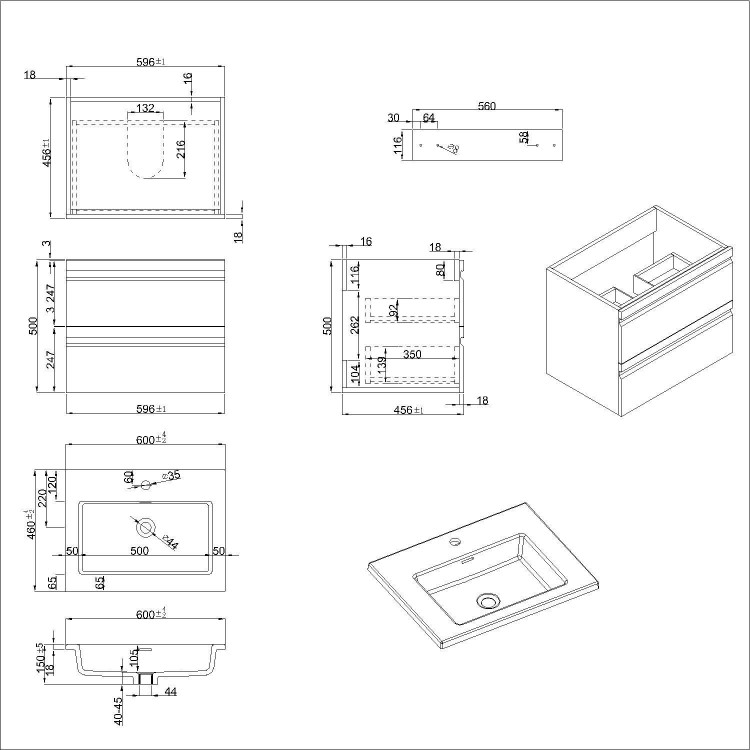 600mm White Wood Effect Wall Hung Vanity Unit and 600mm Mirror with Shelf - Boston