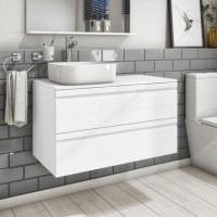 900mm White Wood Effect Wall Hung Countertop Vanity Unit with Basin - Boston