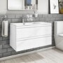 900mm White Wood Effect Wall Hung Vanity Unit with Basin - Boston
