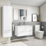 900mm White Wood Effect Wall Hung Vanity Unit with Basin - Boston