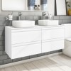 1200mm White Wood Effect Wall Hung Countertop Double Vanity Unit with Basins - Boston