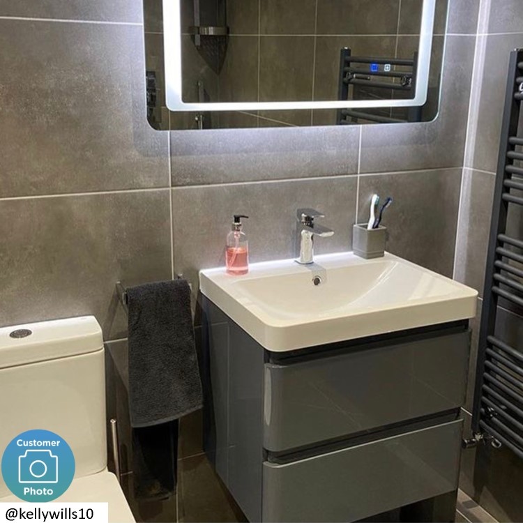 600mm Dark Grey Wall Hung Vanity Unit with Basin - Portland