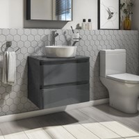 600mm Dark Grey Wall Hung Countertop Vanity Unit with Basin - Portland 600mm Dark Grey Wall Hung Countertop Vanity Unit with Basin - Portland