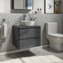 600mm Dark Grey Wall Hung Countertop Vanity Unit with Basin - Portland