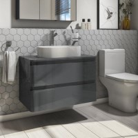 800mm Dark Grey Wall Hung Countertop Vanity Unit with Basin - Portland