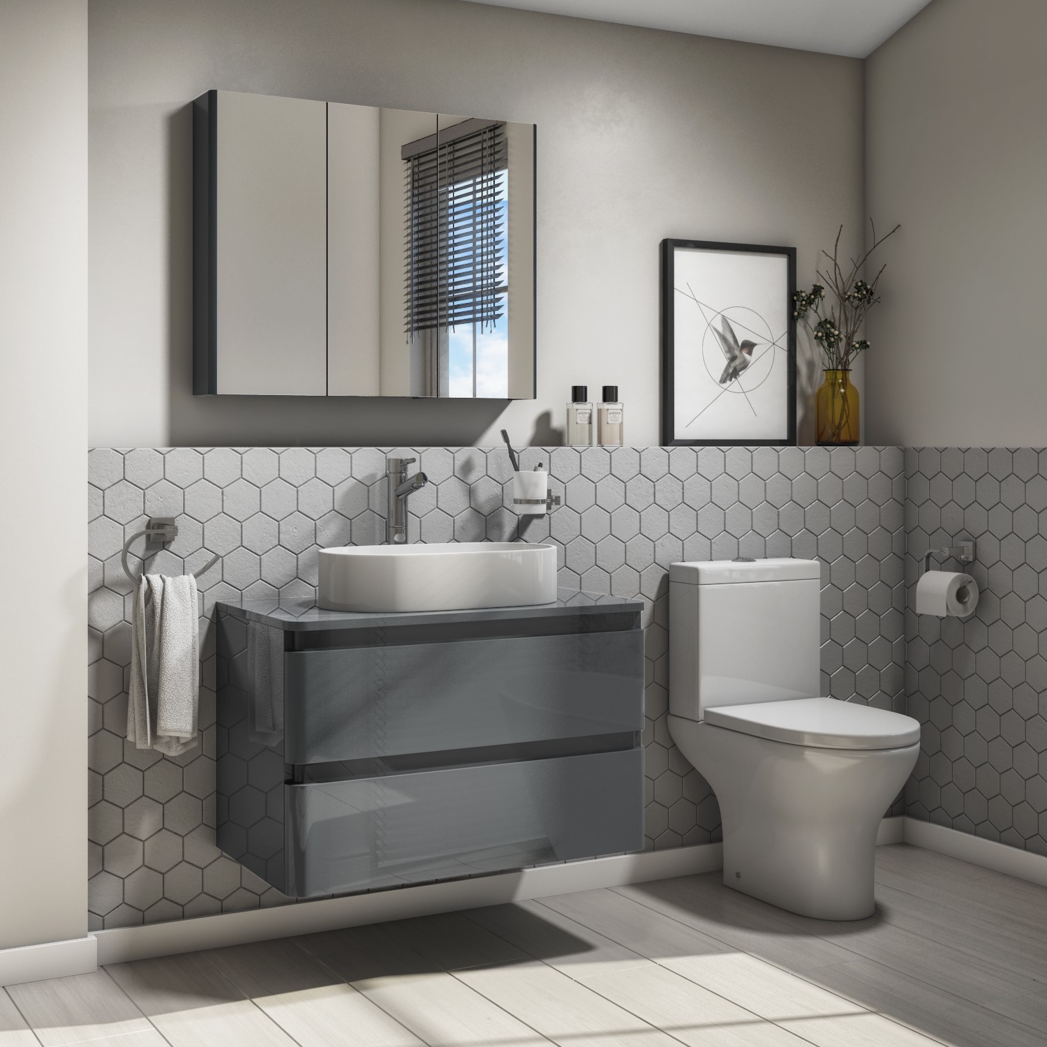 800mm Dark Grey Wall Hung Countertop Vanity Unit With Basin Portland Appliances Direct