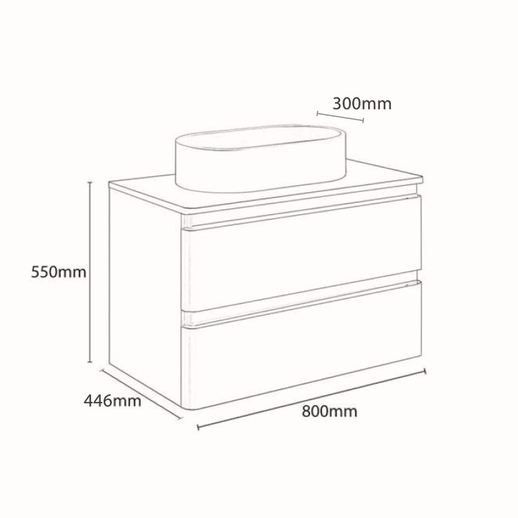 800mm Dark Grey Wall Hung Countertop Vanity Unit with Basin - Portland