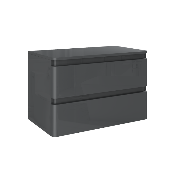 800mm Dark Grey Gloss Wall Hung 2 Drawer Countertop Vanity Unit  - Portland
