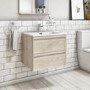 600mm Light Wood Effect Wall Hung Vanity Unit with Basin - Boston