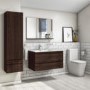 900mm Dark Wood Effect Wall Hung Vanity Unit with Basin - Boston