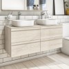 1200mm Light Wood Effect Wall Hung Countertop Double Vanity Unit with Basins - Boston