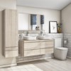 1200mm Light Wood Effect Wall Hung Countertop Double Vanity Unit with Basins - Boston