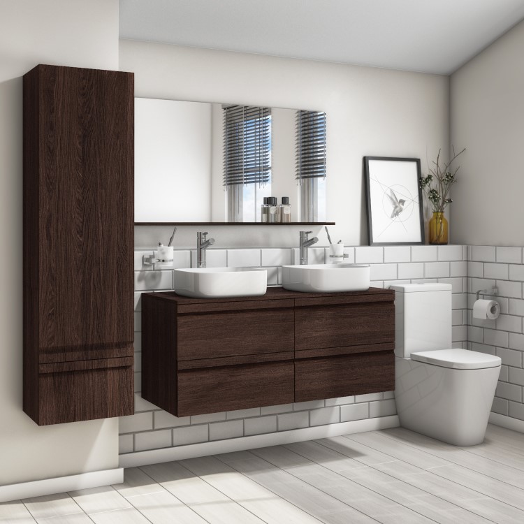 1200mm Wall Hung Vanity Unit Dark Oak - Boston