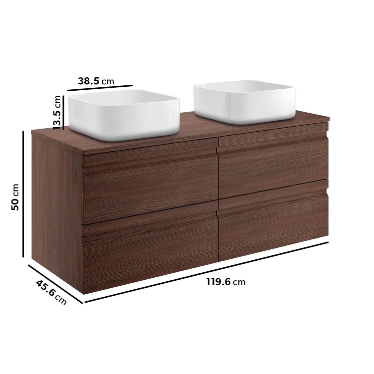 1200mm Wall Hung Vanity Unit Dark Oak - Boston