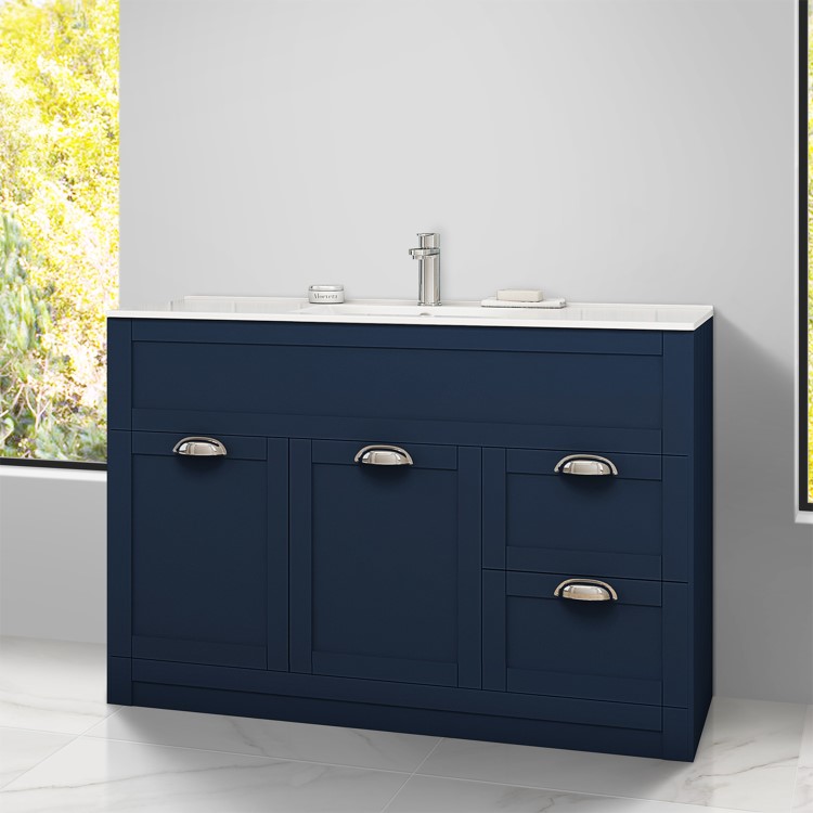 1000mm Vanity Basin Unit - Indigo Blue Modern Handle - Nottingham Range