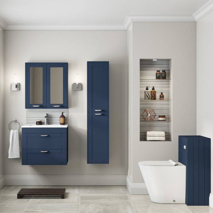 600mm Wall Hung 2 Drawer Vanity Unit with Basin Indigo Blue - Nottingham
