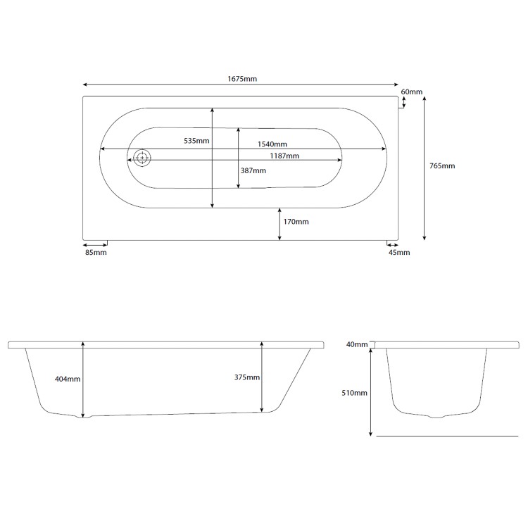 New Haven Right Hand Straight Bath with Storage and Curved Bath Screen - 1700 x 765mm