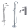 Chrome Mixer Shower with Freestanding Bath and Basin Tap Set - Arissa