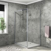 1000 x 900mm Sliding Shower Enclosure with Slim-Line Shower Tray Waste Kit Rina Riser Slide Rail Kit & Thermostatic Valve - Vega