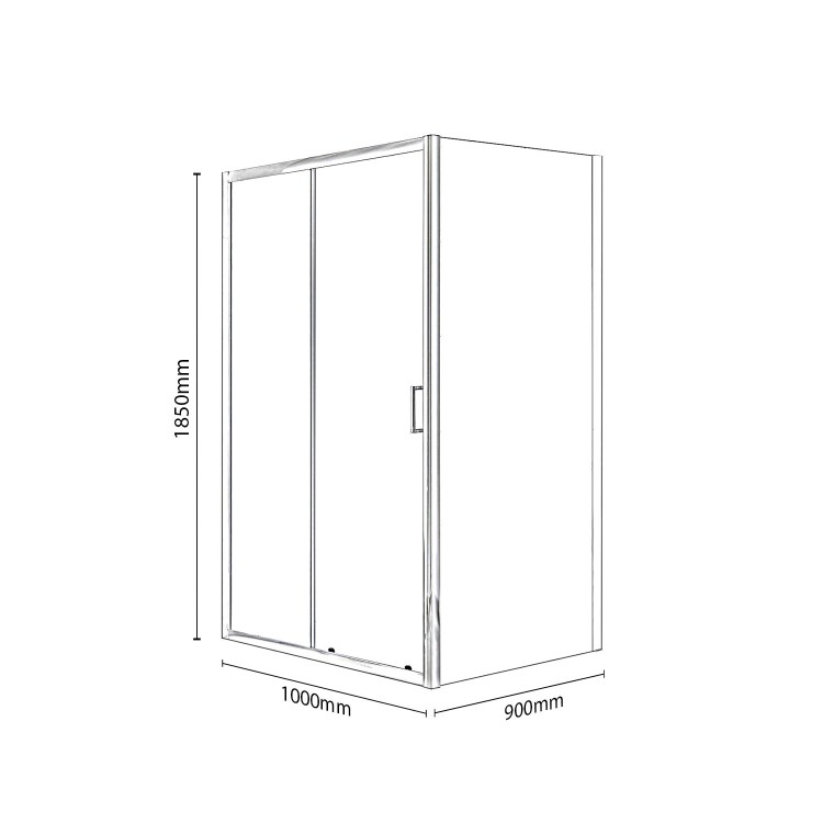 1000 x 900mm Sliding Shower Enclosure with Slim-Line Shower Tray Waste Kit Rina Riser Slide Rail Kit & Thermostatic Valve - Vega