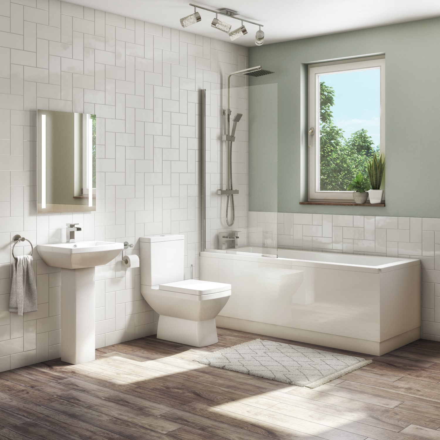 1700mm Straight Bath Suite with Panel Toilet & Basin - Tabor