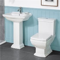 Line Traditional Close Coupled Toilet and Full Pedestal Bathroom Suite Line Traditional Close Coupled Toilet and Full Pedestal Bathroom Suite