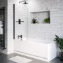 Single Ended Shower Bath with Front Panel & Black Bath Screen with Towel Rail 1500 x 700mm - Alton