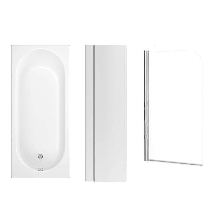 1700mm Straight Shower Bath Suite with Front Panel & White Toilet and Sink Unit - Alton