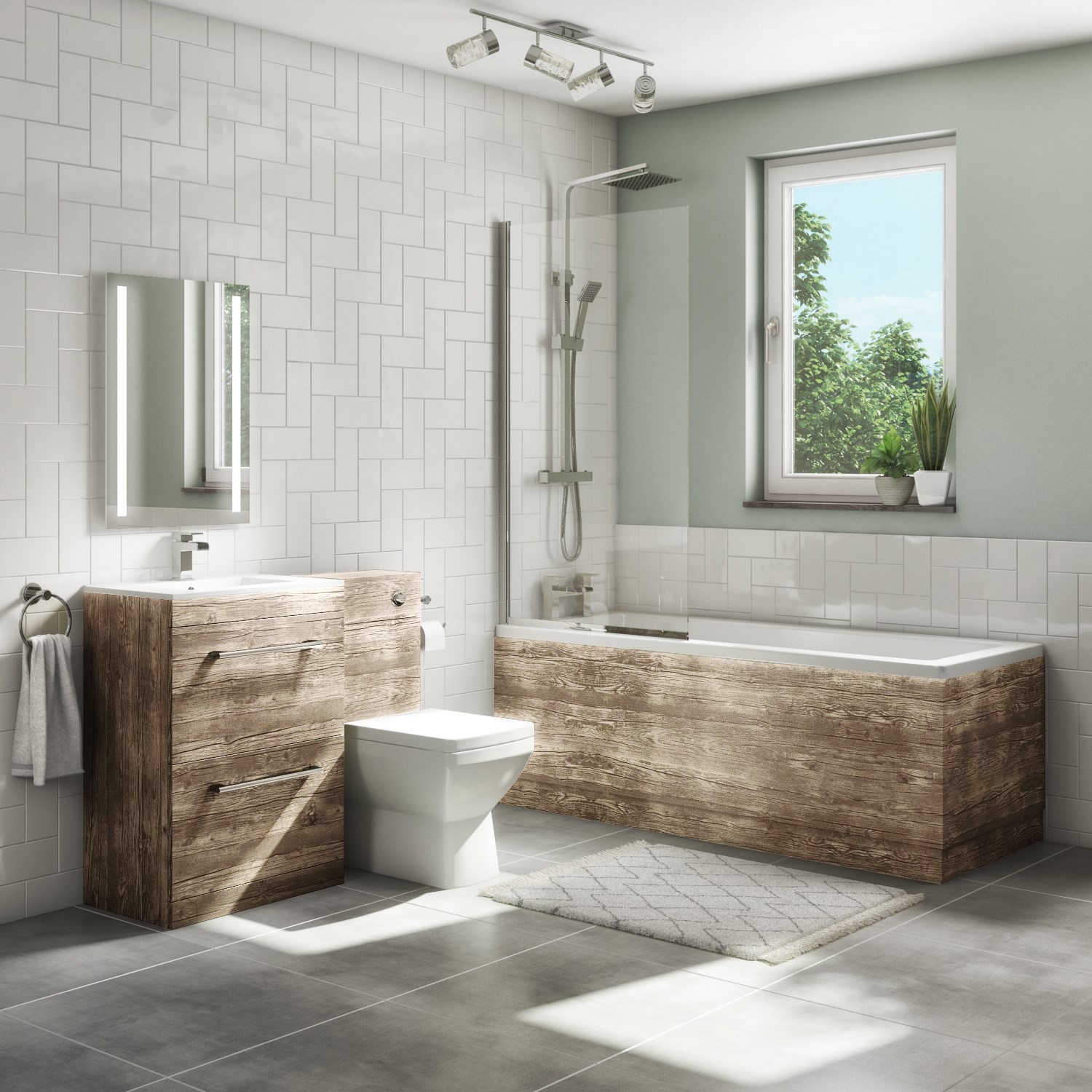 1700 Single Ended Bath + Ashford Wood Effect Combi Unit with Tabor BTW