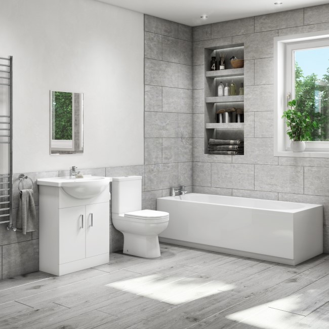 1700mm Straight Bath Suite with 550mm Vanity Unit & Close Coupled Toilet - Classic