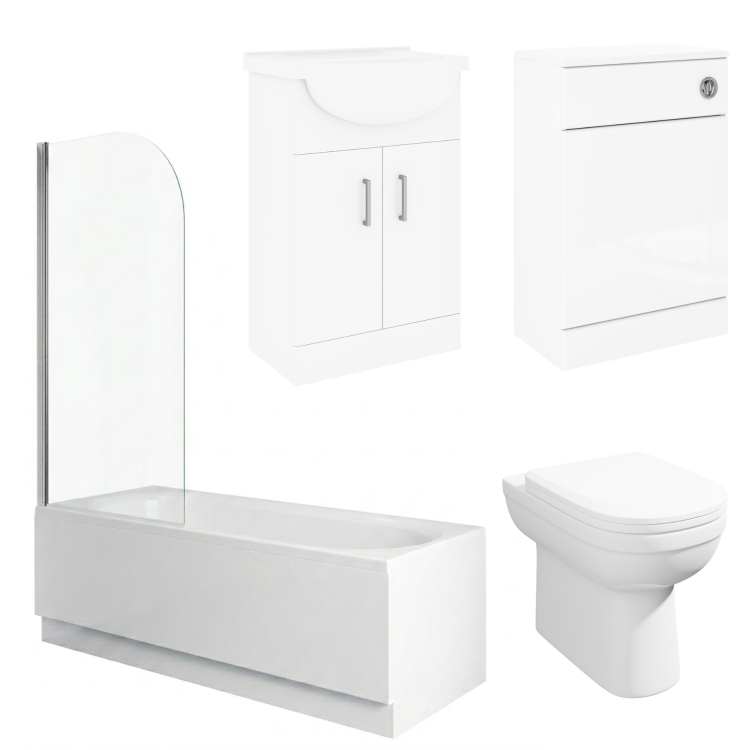 1700mm Chrome Shower Bath Suite with White Toilet & Sink Unit - Alton