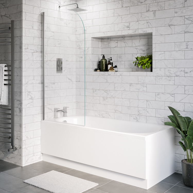 1700mm Chrome Shower Bath Suite with White Toilet & Sink Unit - Alton